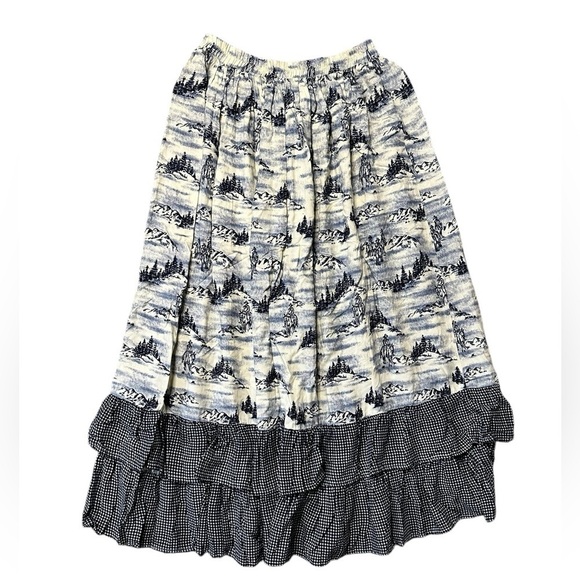Vintage Dresses & Skirts - Vintage 90’s Women’s M Ruffled Tiered Rough Rider Cotton Skirt